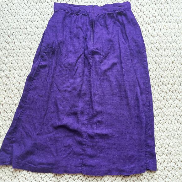 Vintage 80s Purple Pleated Linen Knee Length Skirt Size Medium - Picture 2 of 3